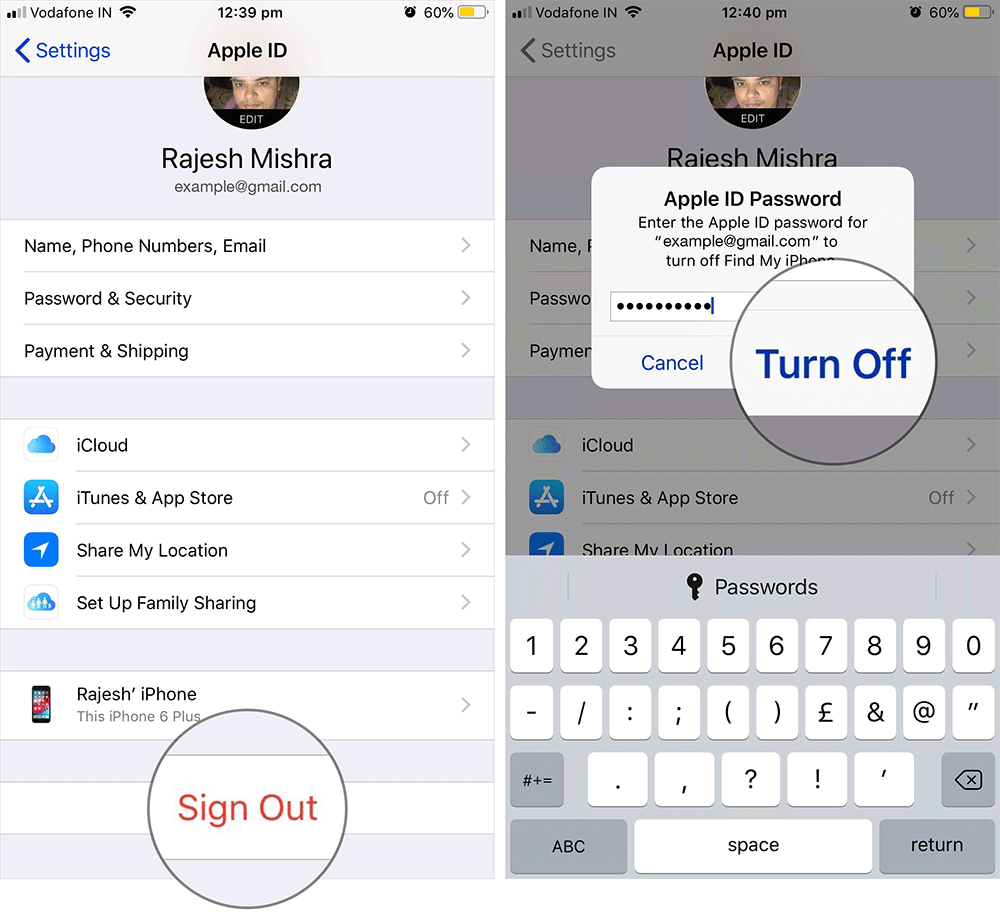 Logg av fra Apple ID på iPhone eller iPad