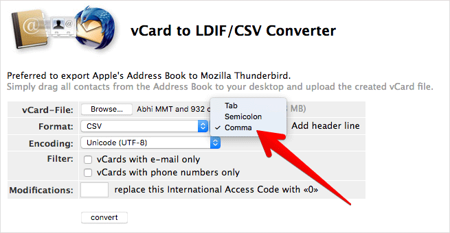 Converteix els contactes VCF a fitxer CSV