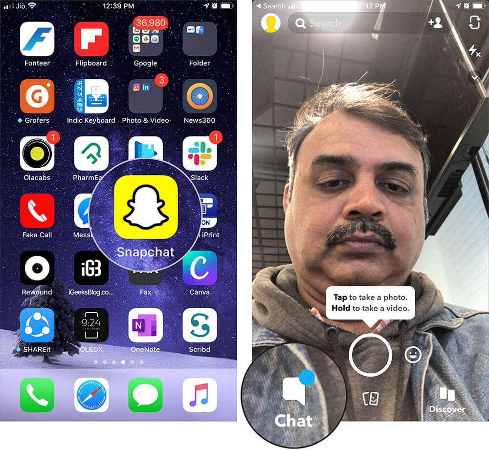 Πατήστε Συνομιλία στο Snapchat στο iPhone