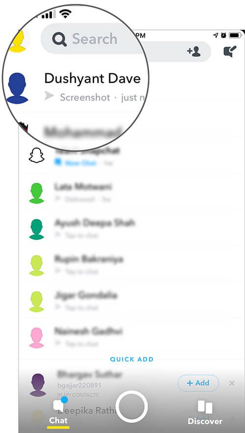 Επιλέξτε Friend from List στο Snapchat στο iPhone