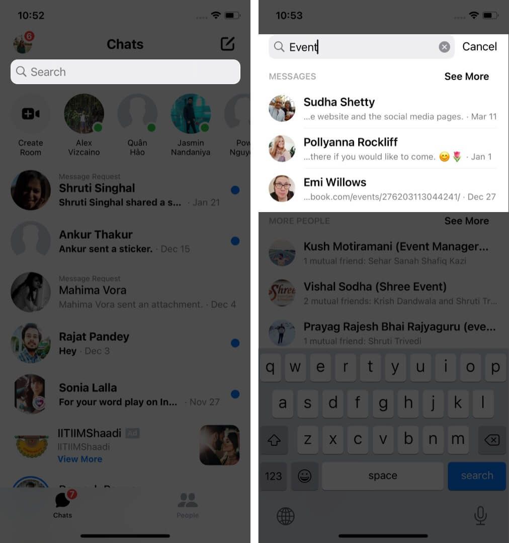 Se Facebook-chatloggen i Messenger-appen på iPhone