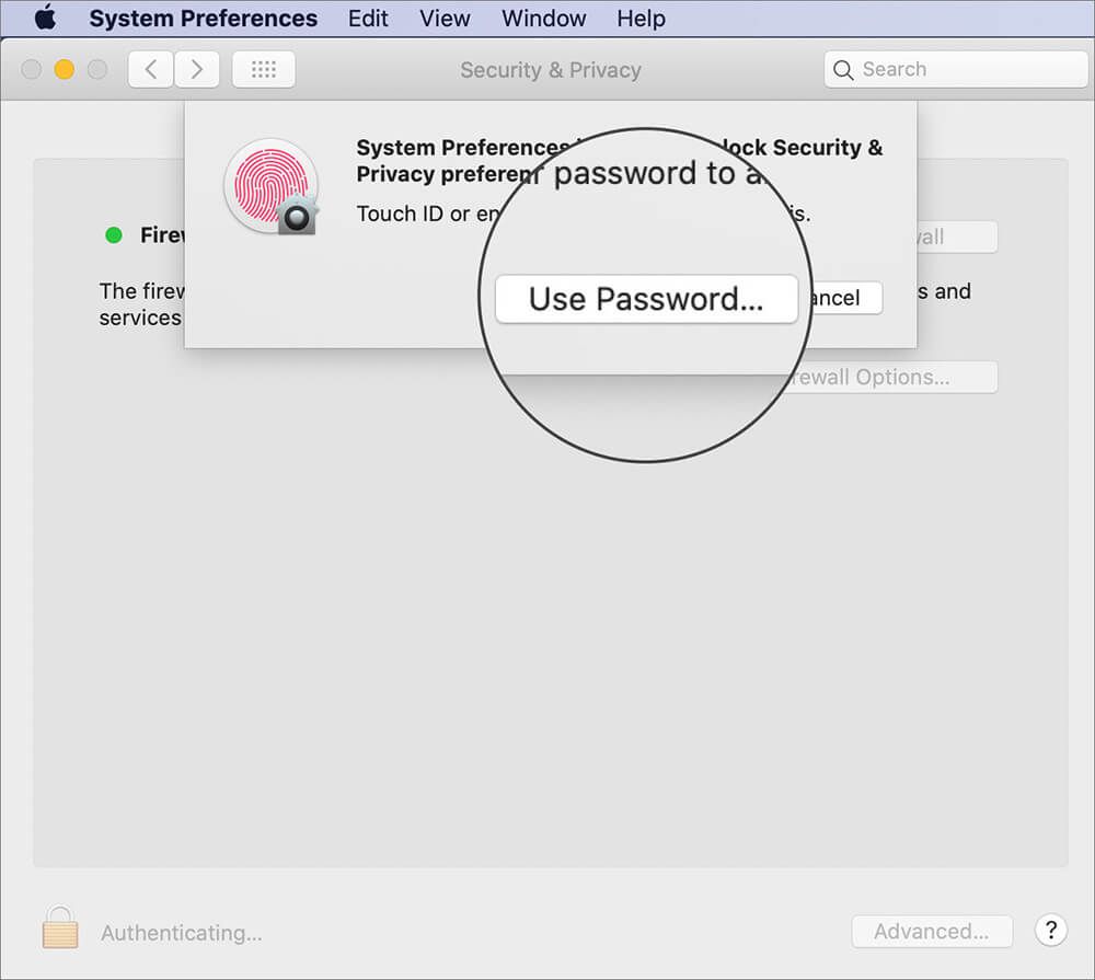 Klicka på Använd lösenord på Mac