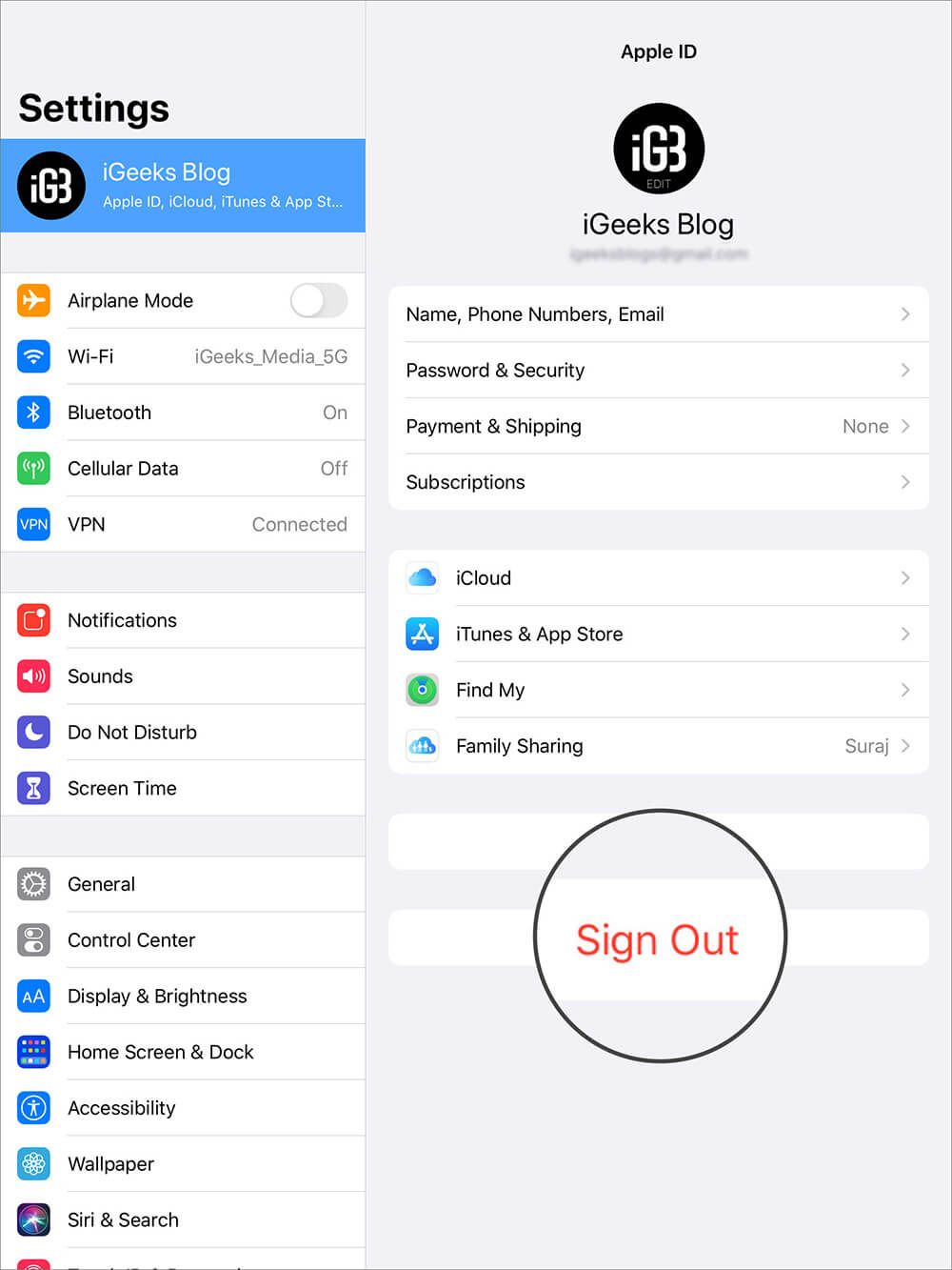 Cerrar sesión con ID de Apple en iPad