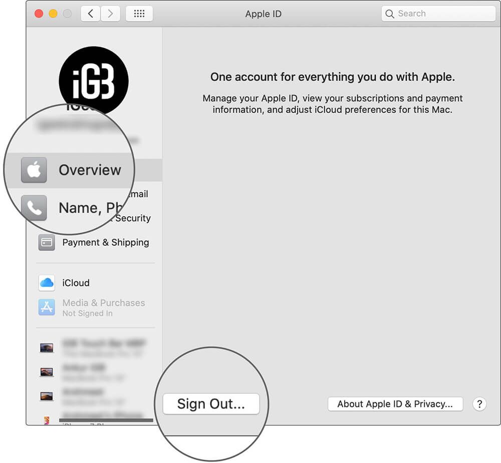 Logga ut från Apple ID på Mac