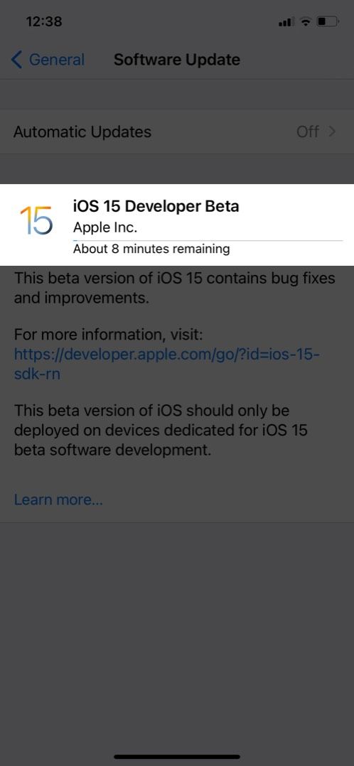 Instalace verze iOS 15 pro vývojáře Beta na iPhone