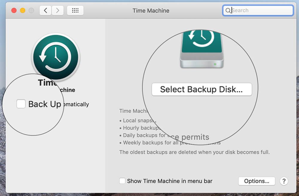 Crea backup utilizzando Time Machine su Mac