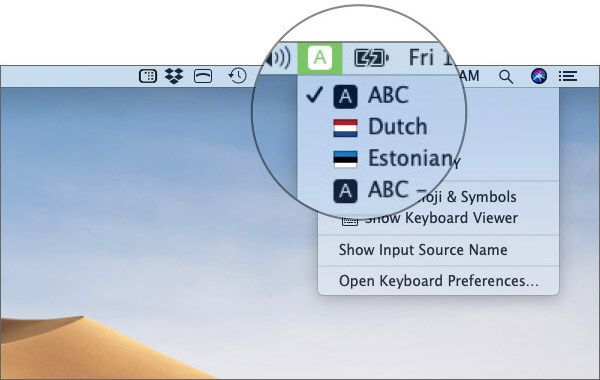 Prepínanie medzi rozložením klávesnice v systéme Mac