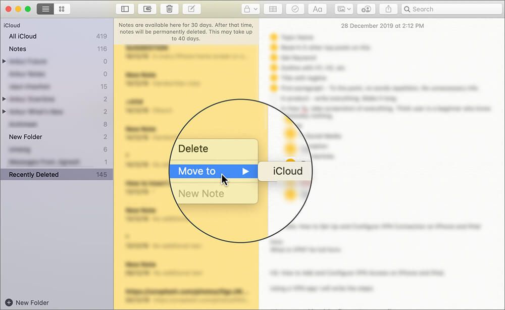 Gjenopprett flere slettede notater på Mac ved hjelp av Notes-appen