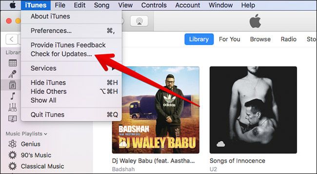 Verifique a atualização do iTunes no Mac