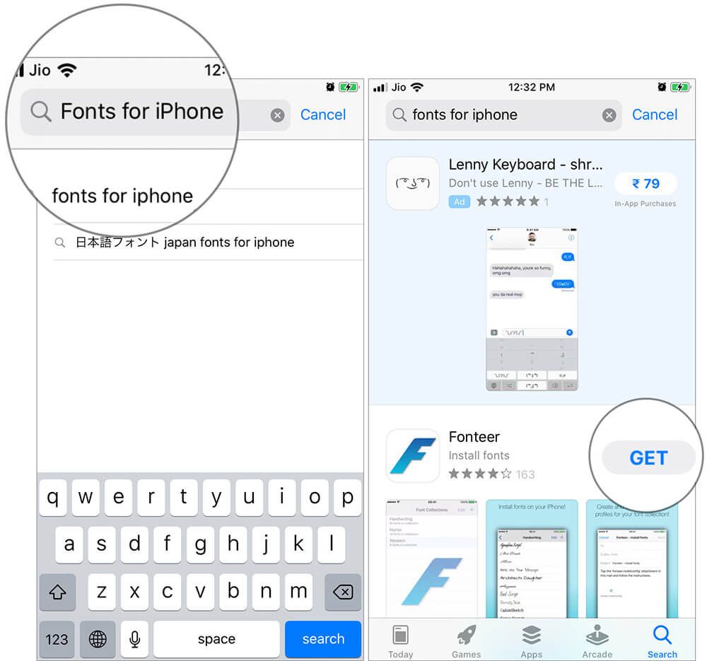 Trykk på Plus og velg Google Fonts i Fonteer App