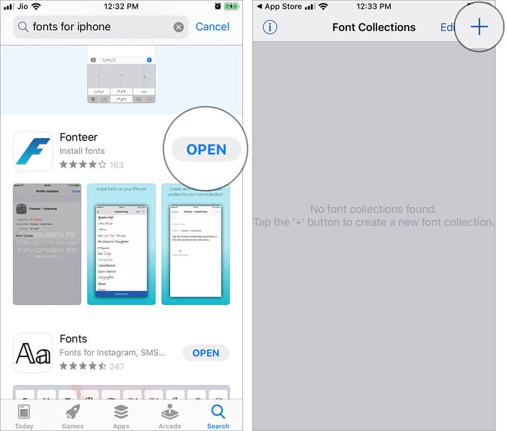 Velg skrifttypene du vil installere, og trykk på Legg til i samlingen i iOS Fonteer-appen