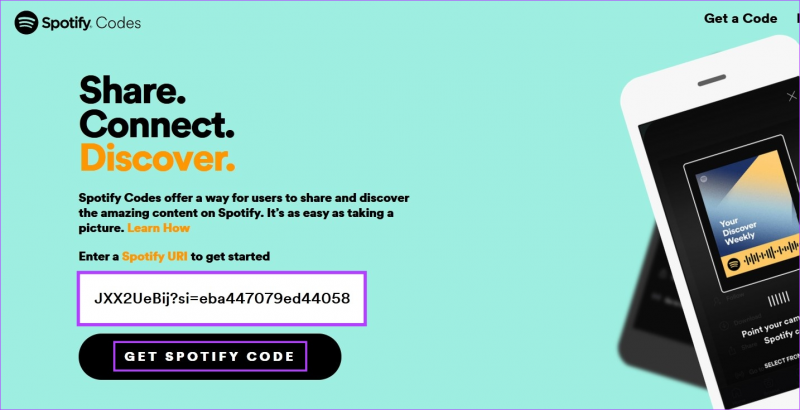   Collez le code et cliquez sur Obtenir le code Spotify