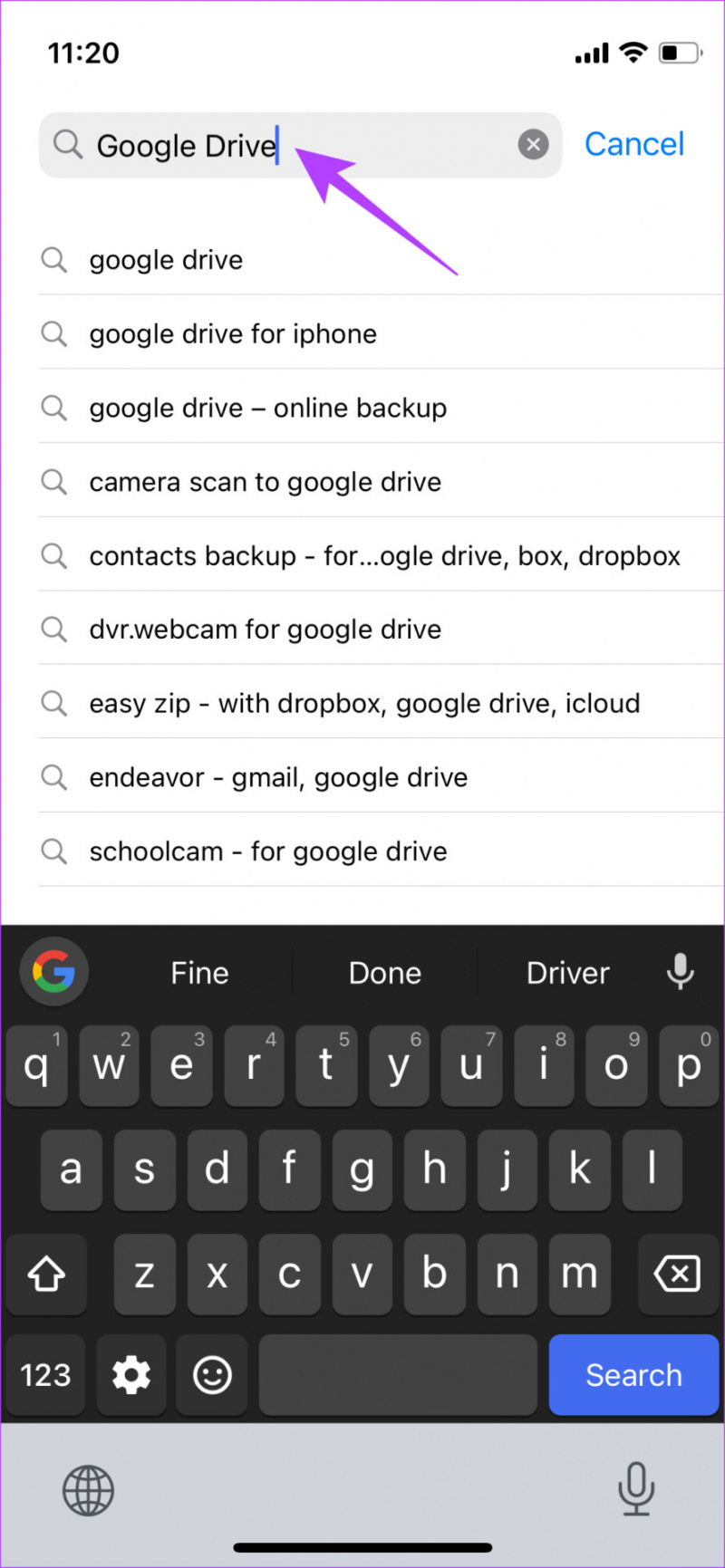   Søk etter Google Disk for å sikkerhetskopiere
