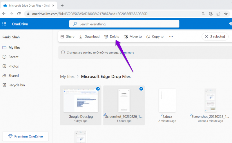   OneDrive から Edge Drop ファイルを削除する