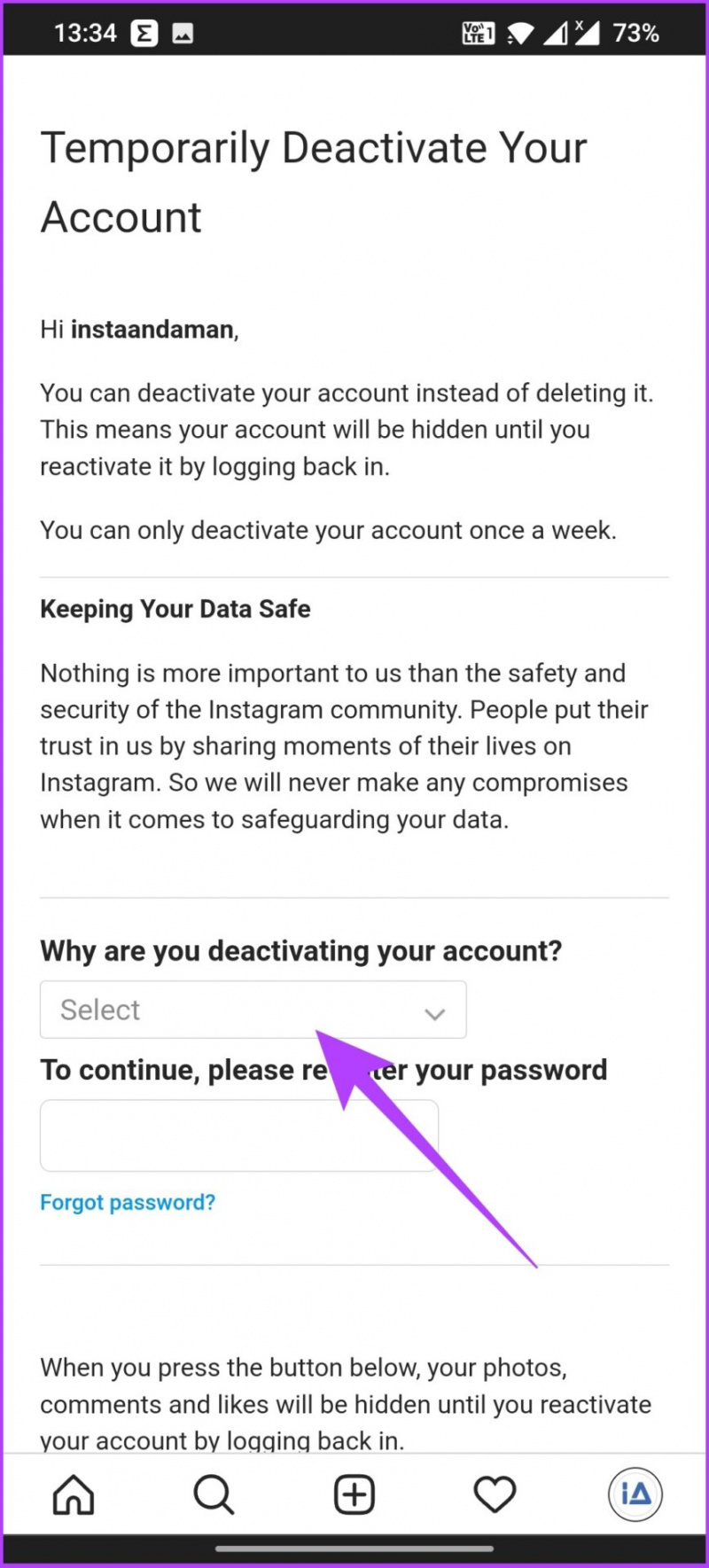   důvod deaktivace účtu Instagram Business
