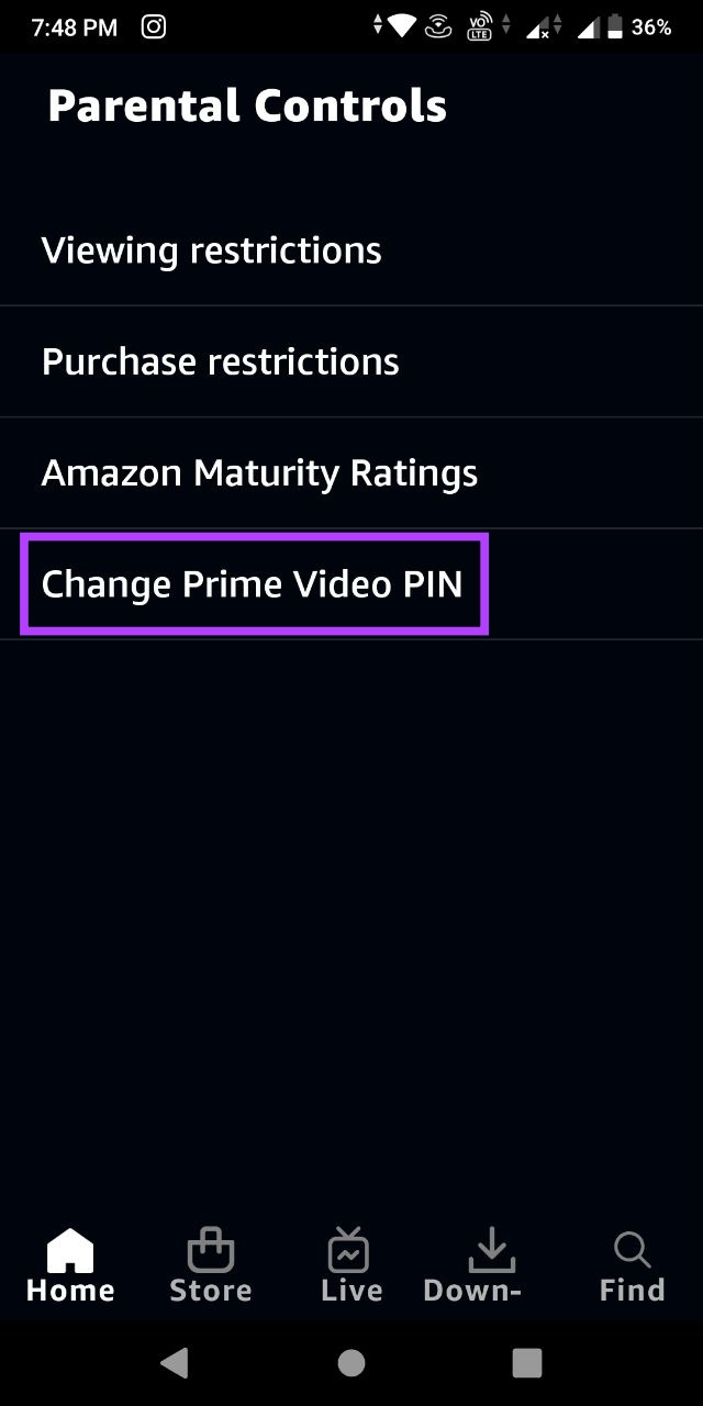   Appuyez sur Changer le code PIN Prime Video