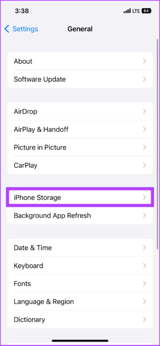   Atidarykite „iPhone Storage“.