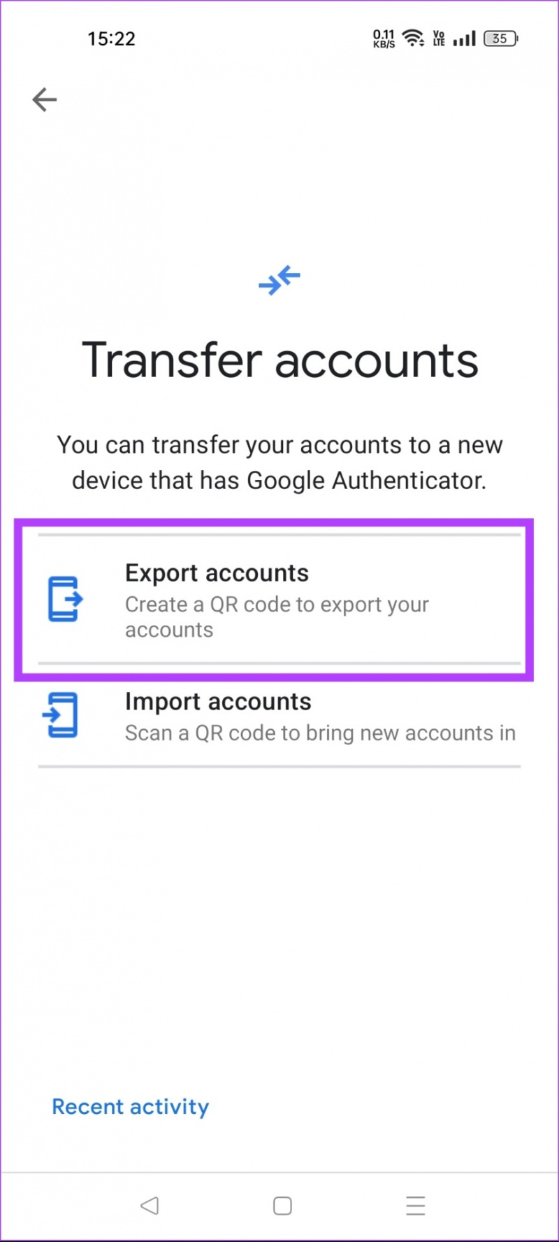   exportar contas no google authenticator