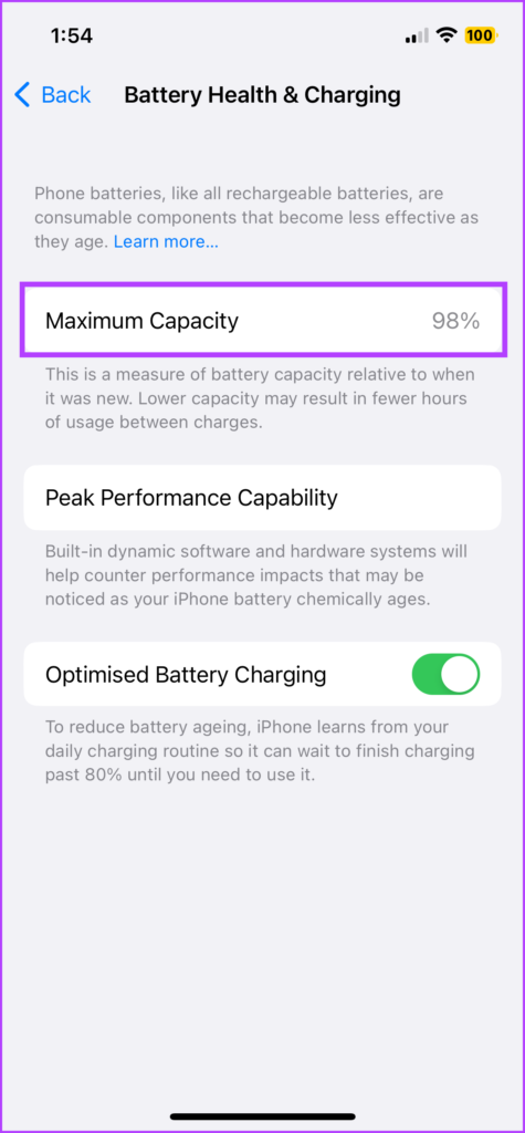   Sjekk iPhone-batteriet's Maximum Capacity