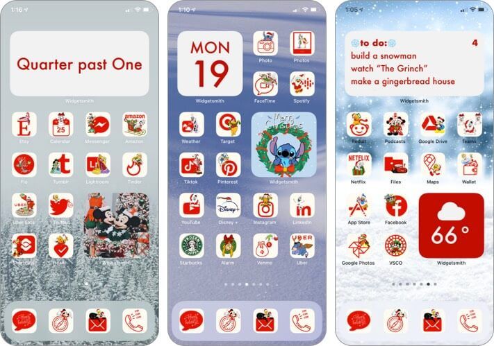 Schermata delle app di Natale a tema Disney per iPhone
