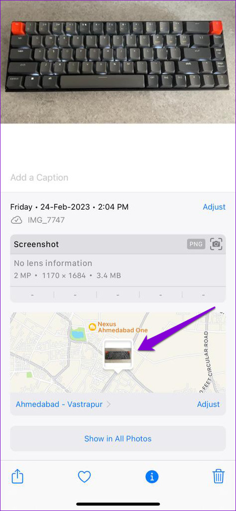   Podrobnosti lokacije za fotografijo v iPhonu