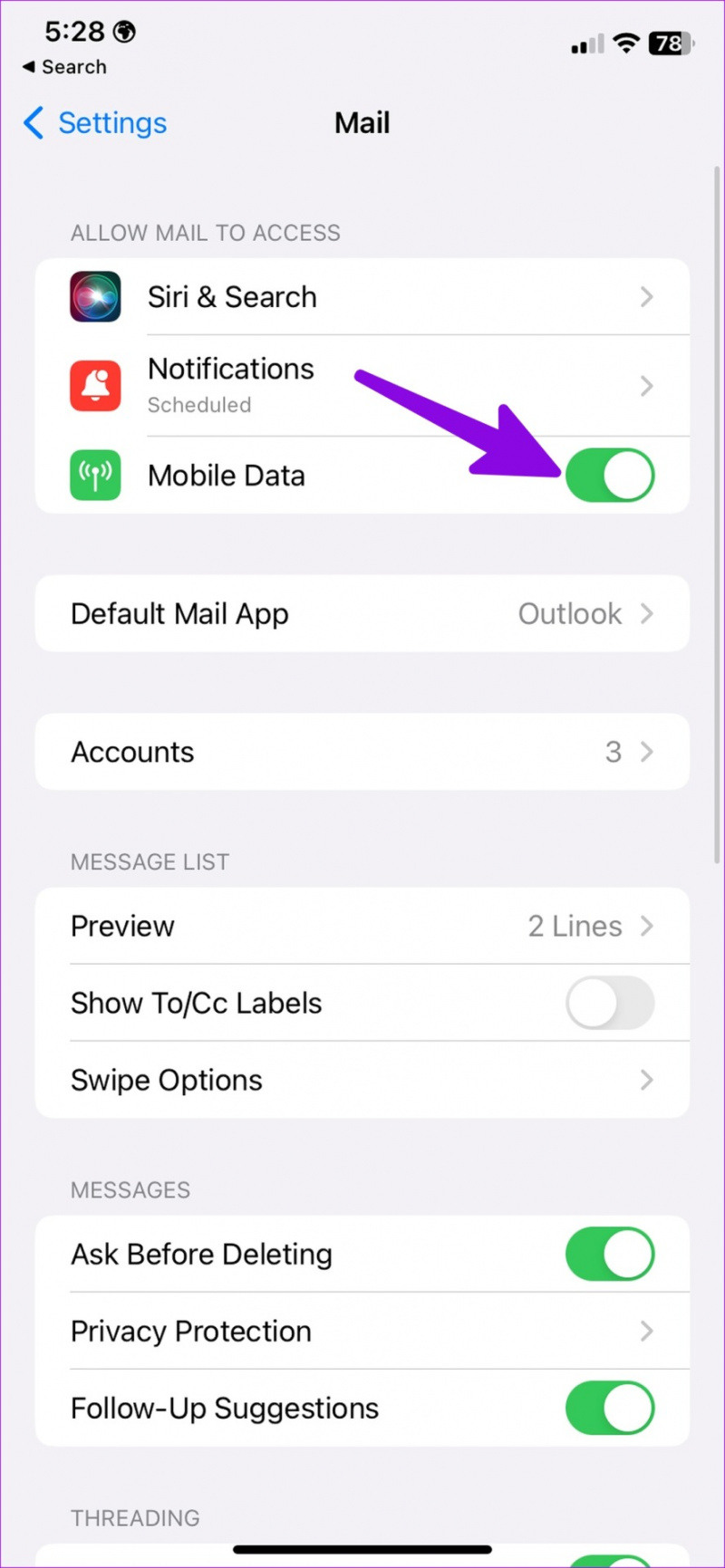   aktivere mobildata for e-post