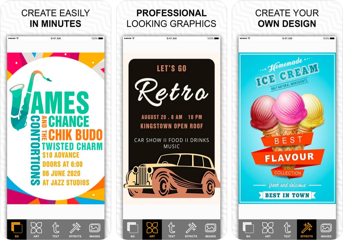 Fab Poster Maker Flyer Designs iPhone og iPad App Skjermbilde