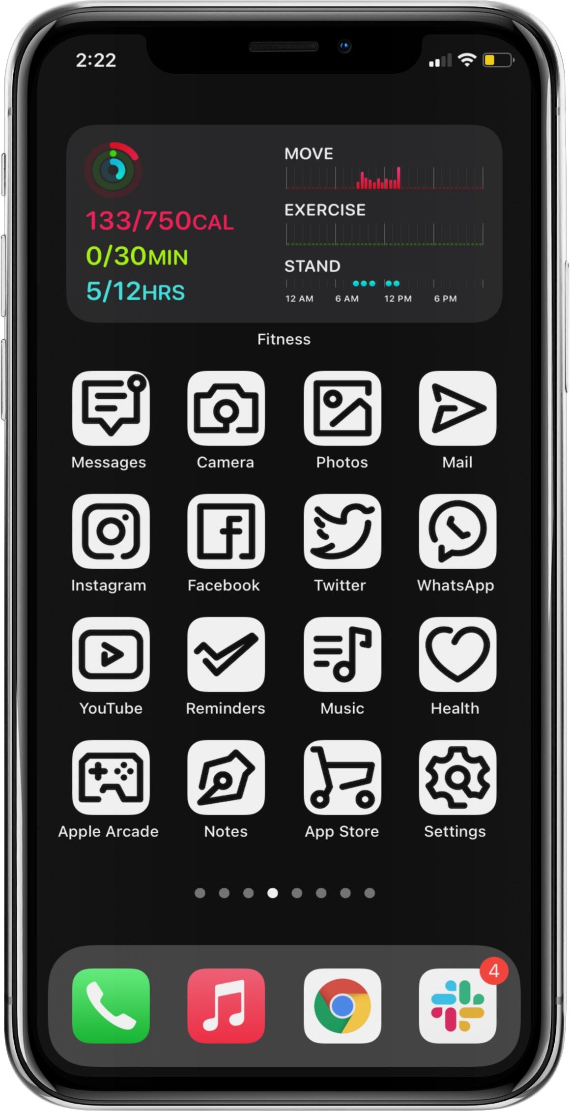 set di icone per app estetica in bianco e nero per iphone con ios 14