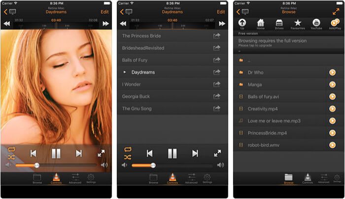Στιγμιότυπο οθόνης VLC Remote Lite για εφαρμογές iPhone και iPad