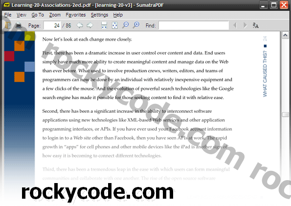 Pregledavanje Sumatra PDF, malog PDF čitača koji možete nositi u pogon palca