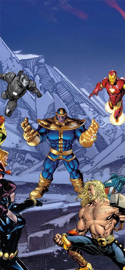 Tapeta na plochu Thanos vs Superhrdinové pro iPhone