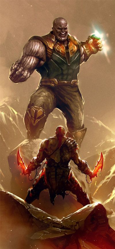 Tapeta pro iPhone Thanos vs Kratos
