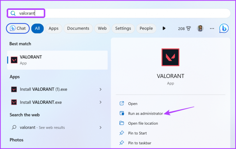   Tilgang til Valorant i Start-menyen for å fikse at Valorant-talechat eller mikrofon ikke fungerer