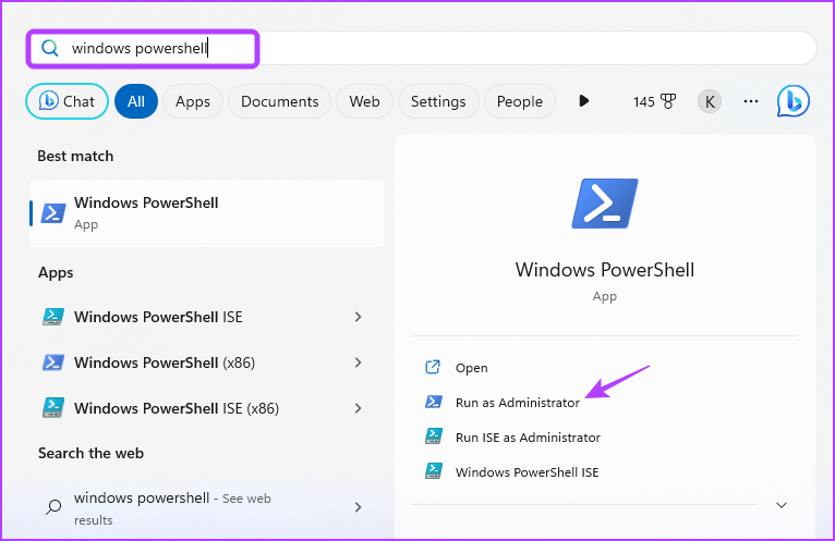   Windows PowerShell i Start-menyn