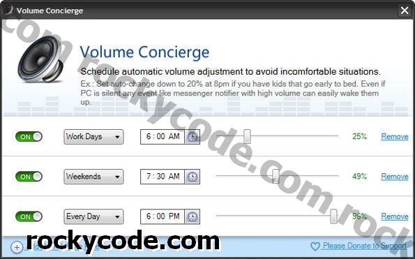 Norėdami automatiškai sumažinti arba padidinti kompiuterio garsumą ir išvengti „kaimynų pažadinimo“, naudokite „Volume Concierge“
