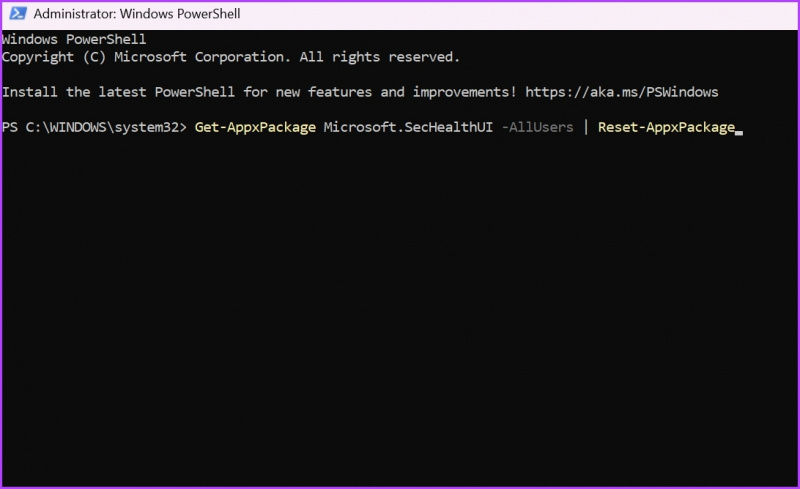   Tilbakestill Windows Security-kommandoen i PowerShell